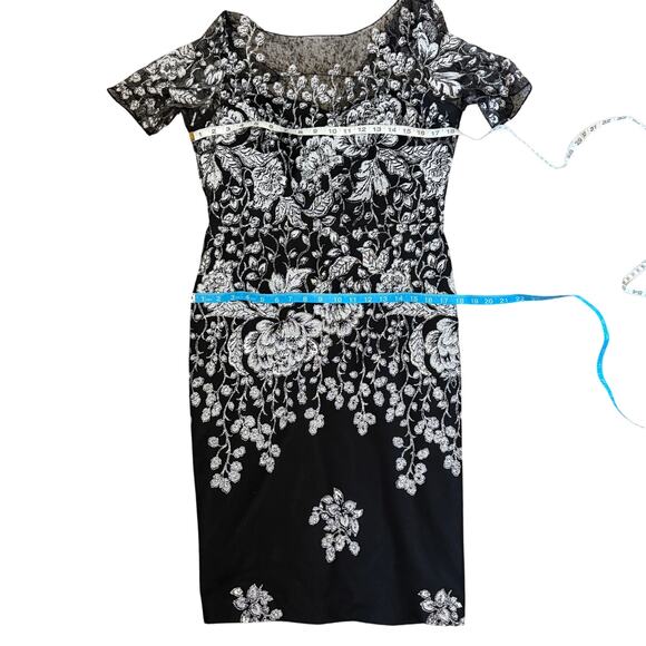 Badgley Mischka floral unconventional lace sheath dress 14 mother of bride LBD - Picture 10 of 14